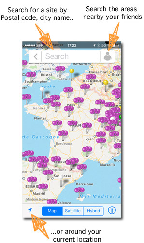 Worldwide map of Rock Climbing Areas in iOS application