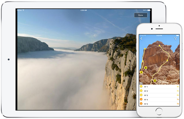 L'application iOS ClimbingAway s'adapte aux écrans d'iPhone 6 et 6Plus et propose ses topos numériques sur iPad